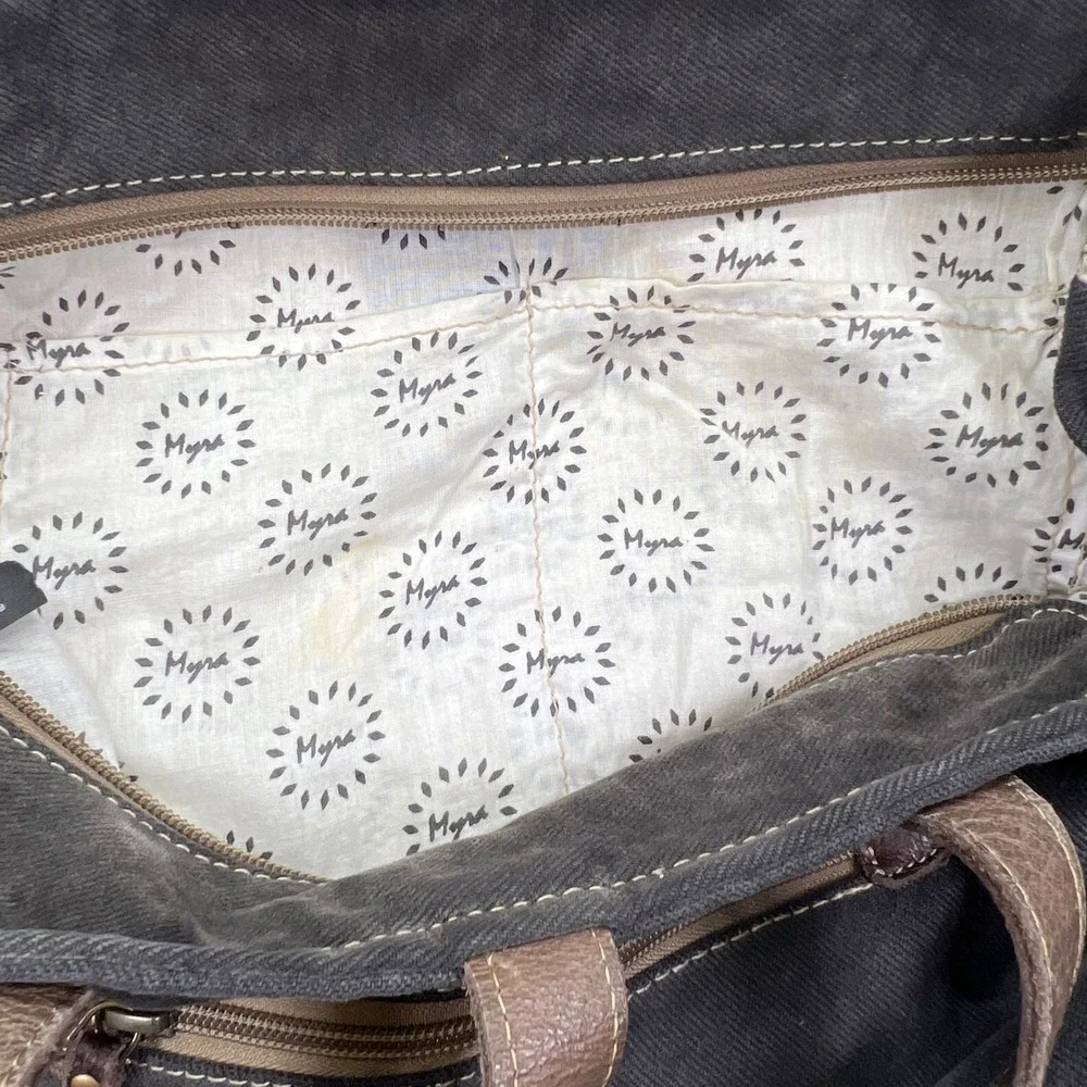 Myra Bag Ancient Tote Handbag Large Canvas Leather Mandala Boho Bag READ